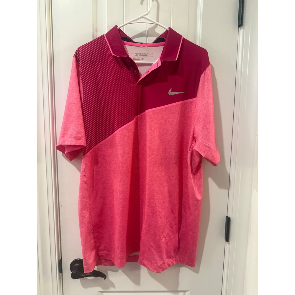 Nike Golf Tour Performance Dri-FIT Pink Colorblock Polo Shirt 684883-607 Mens M
